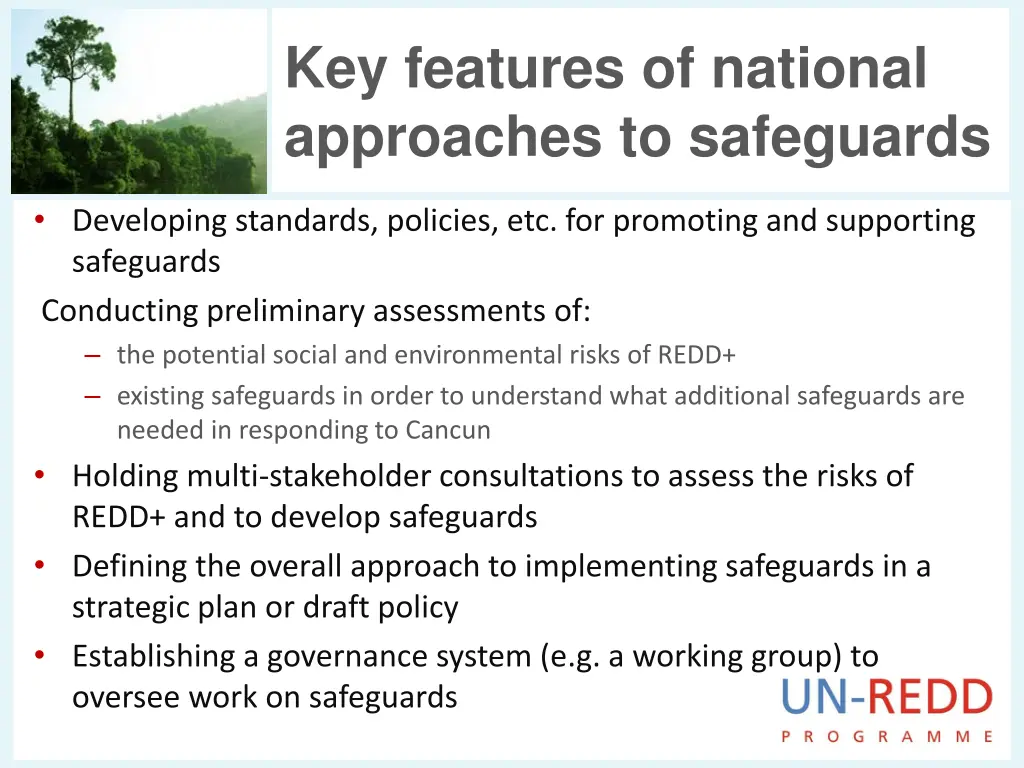 key features of national approaches to safeguards