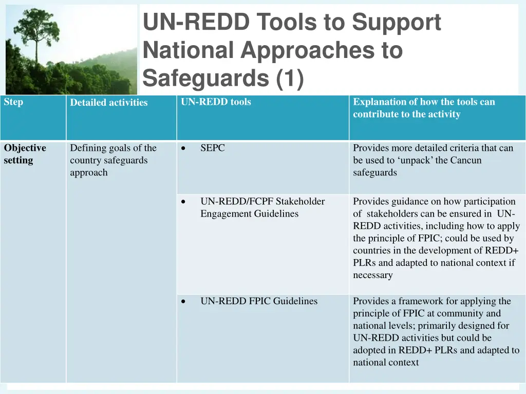 un redd tools to support national approaches