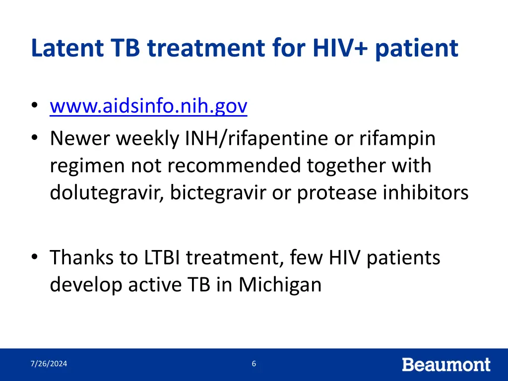 latent tb treatment for hiv patient