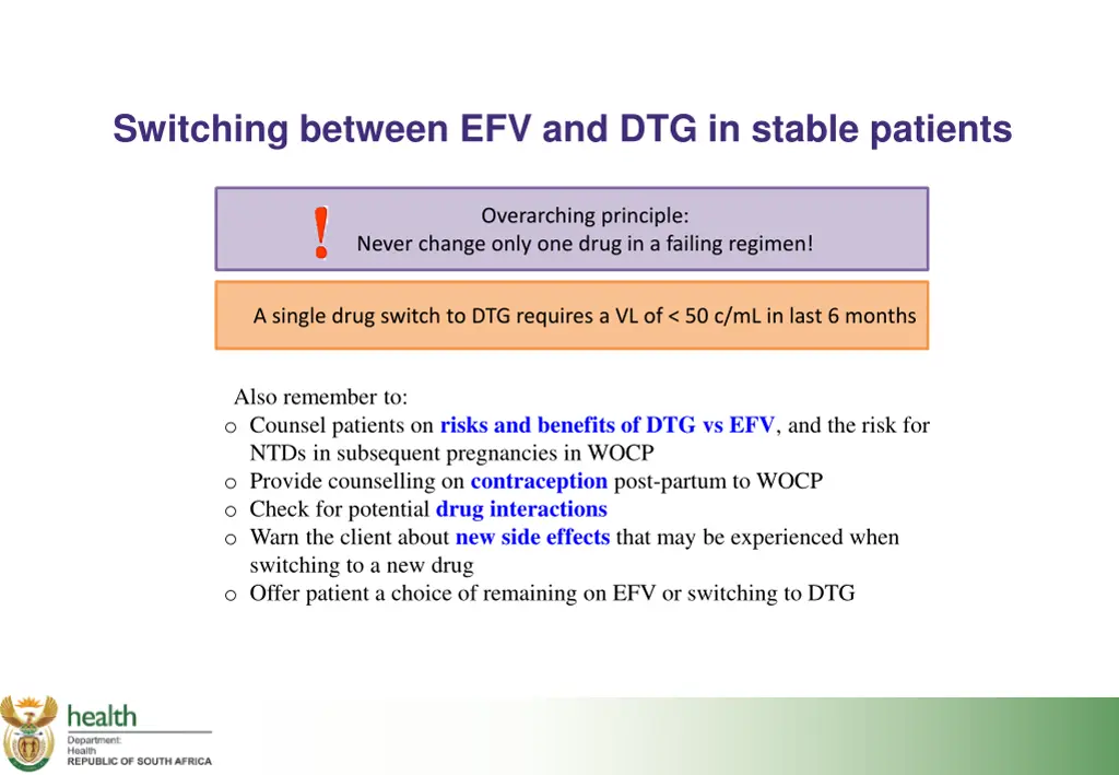 switching between efv and dtg in stable patients