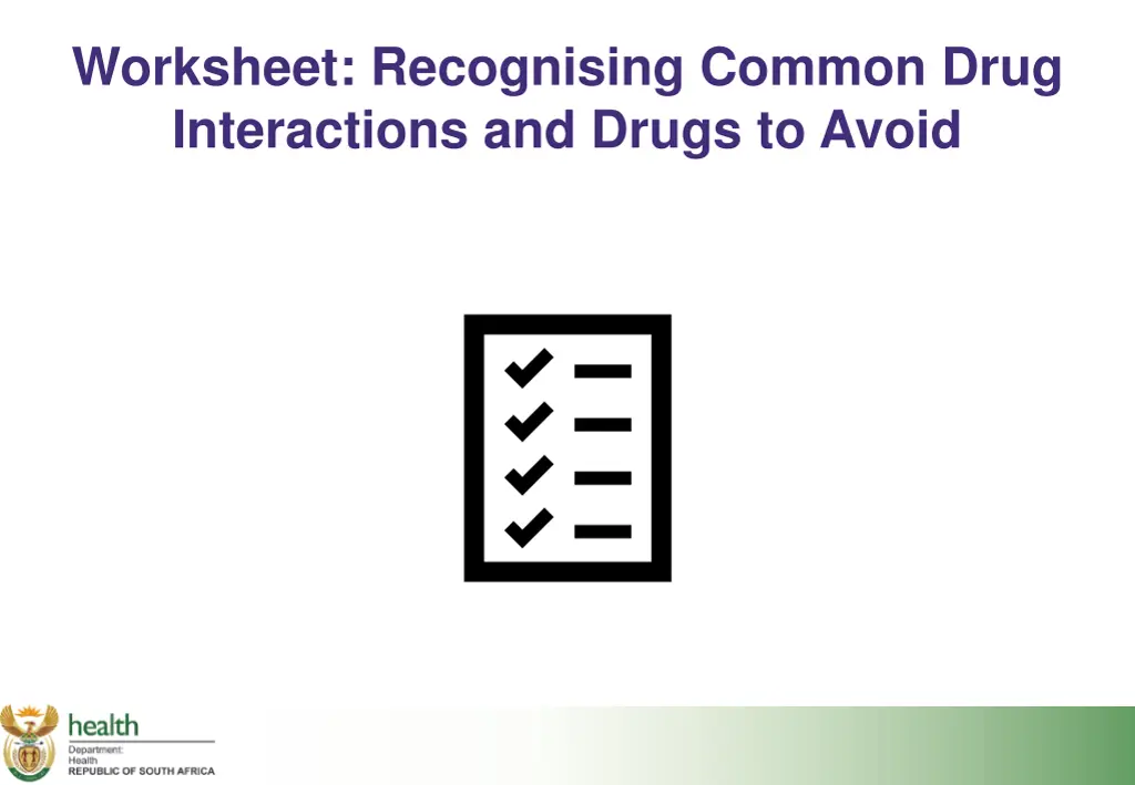 worksheet recognising common drug interactions