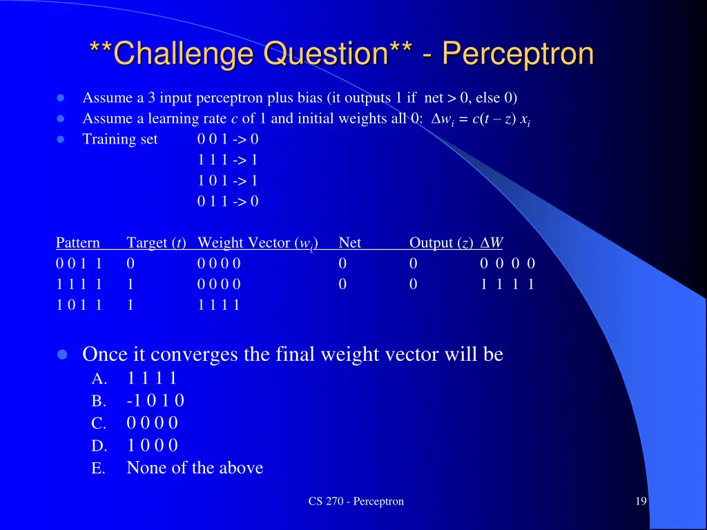 challenge question perceptron