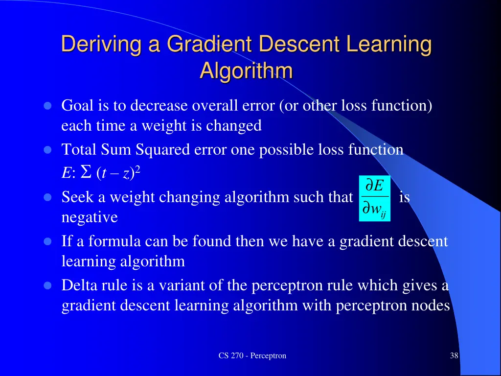 deriving a gradient descent learning algorithm