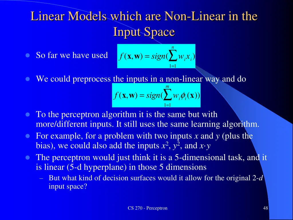 linear models which are non linear in the input