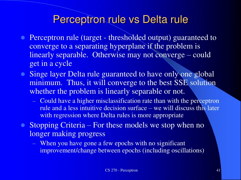 perceptron rule vs delta rule