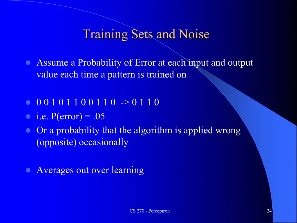 training sets and noise