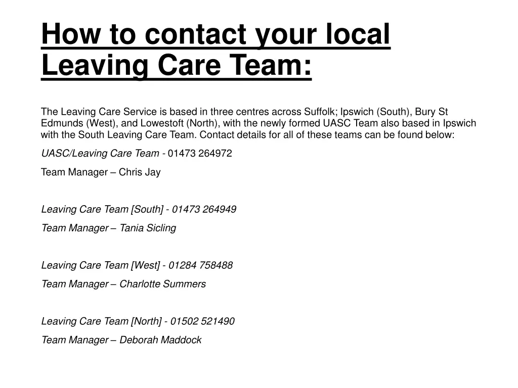 how to contact your local leaving care team