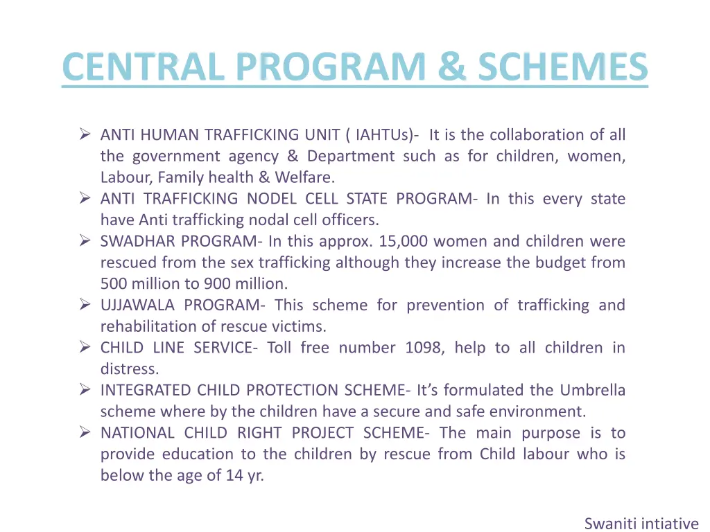 central program schemes