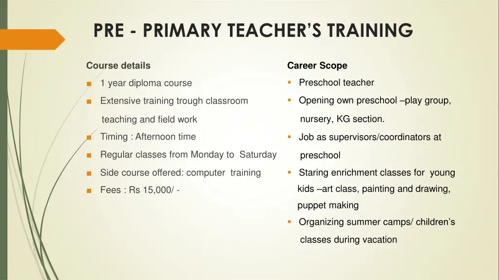 pre primary teacher s training