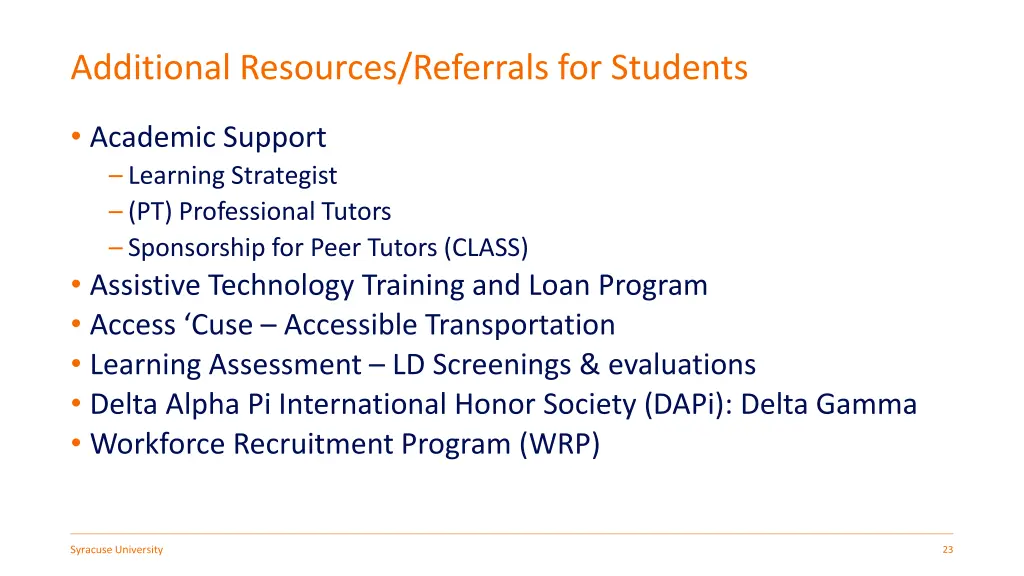 additional resources referrals for students