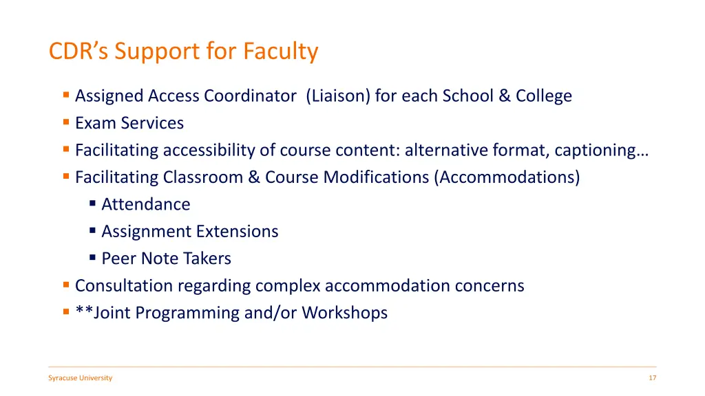 cdr s support for faculty