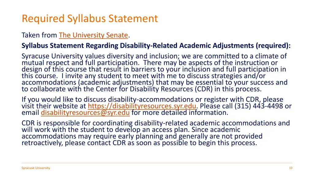 required syllabus statement