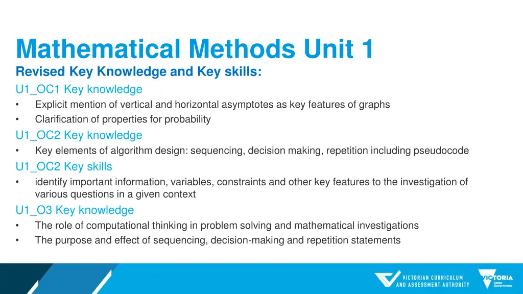 mathematical methods unit 1 revised key knowledge