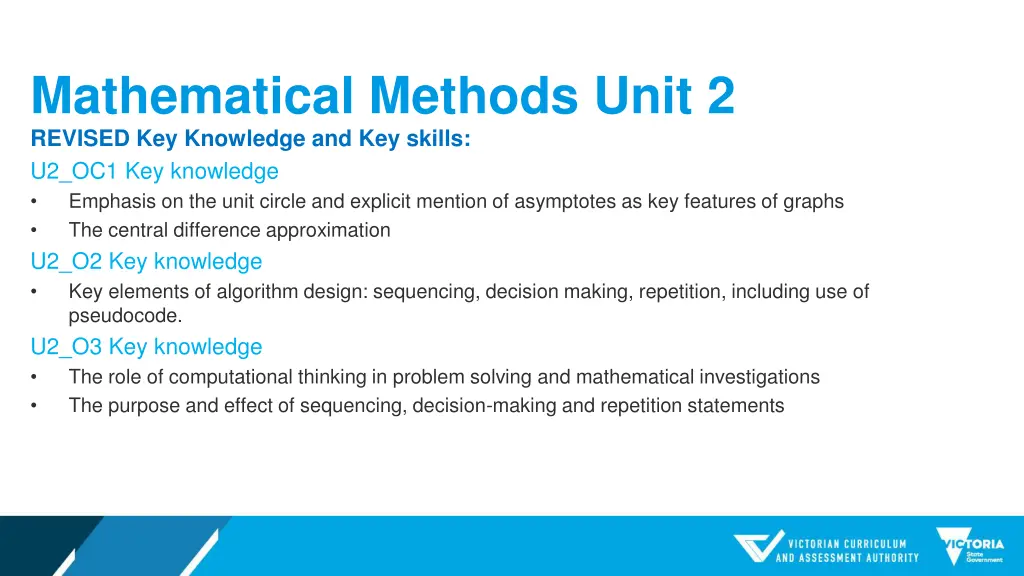 mathematical methods unit 2 revised key knowledge