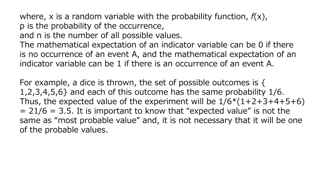 where x is a random variable with the probability