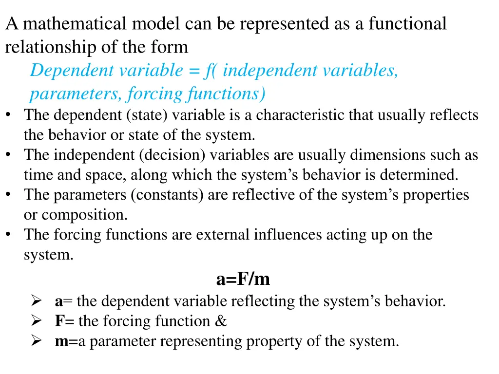 a mathematical model can be represented