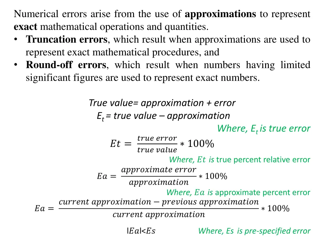 numerical errors arise from