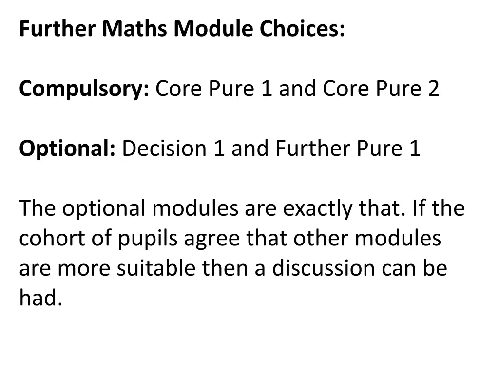 further maths module choices