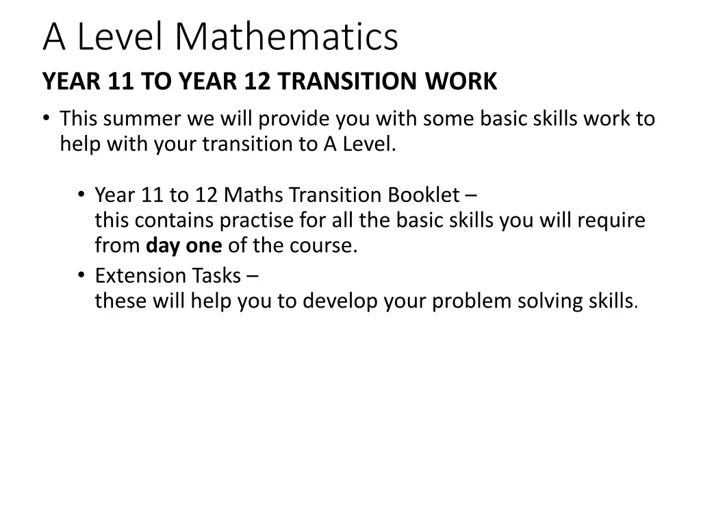 a level mathematics year 11 to year 12 transition