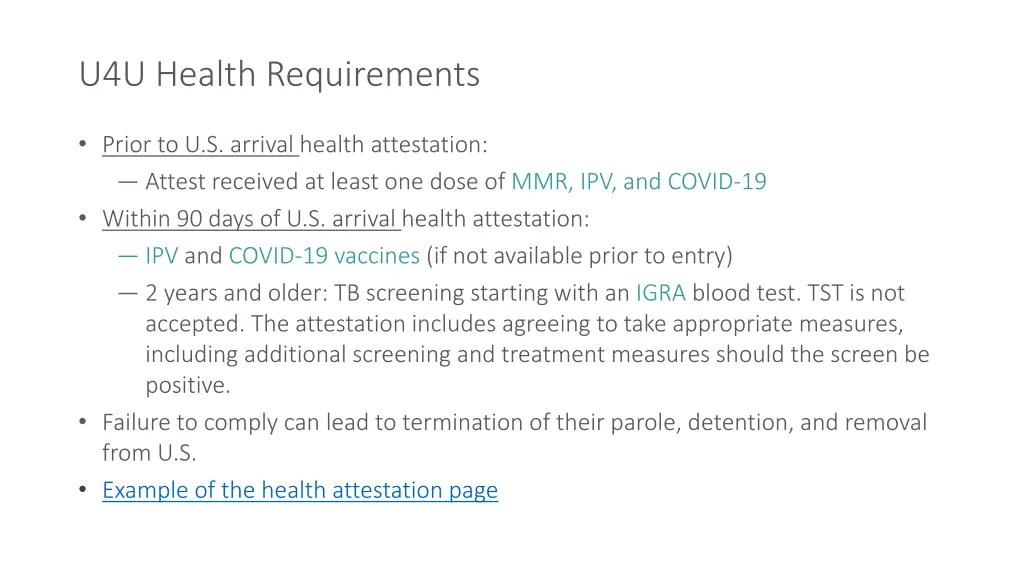 u4u health requirements