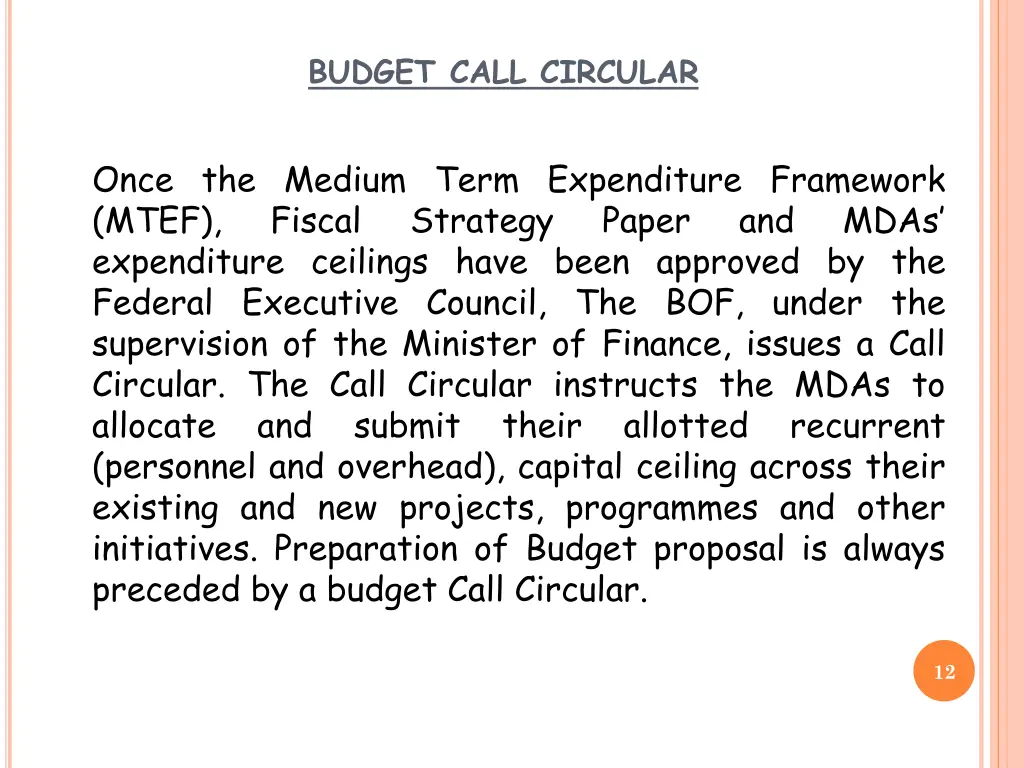 budget call circular