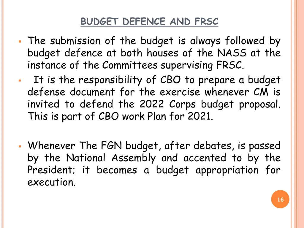 budget defence and frsc the submission