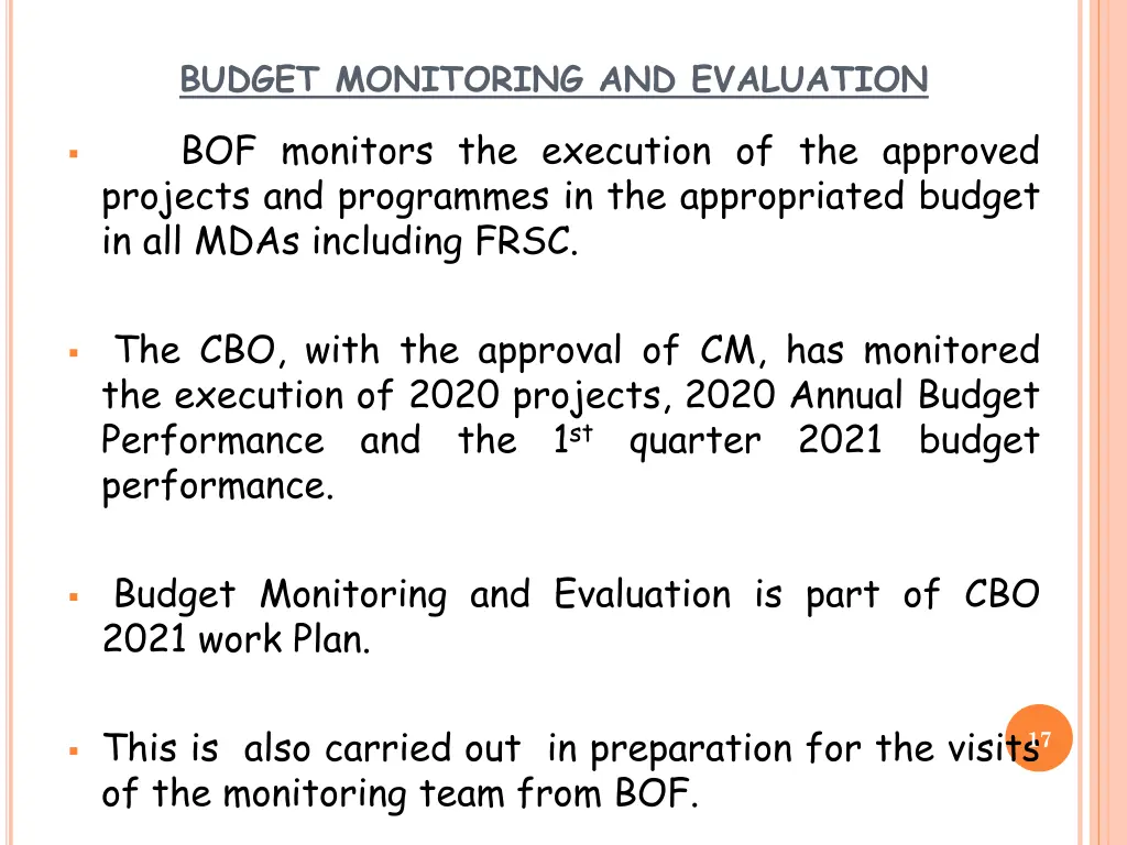 budget monitoring and evaluation