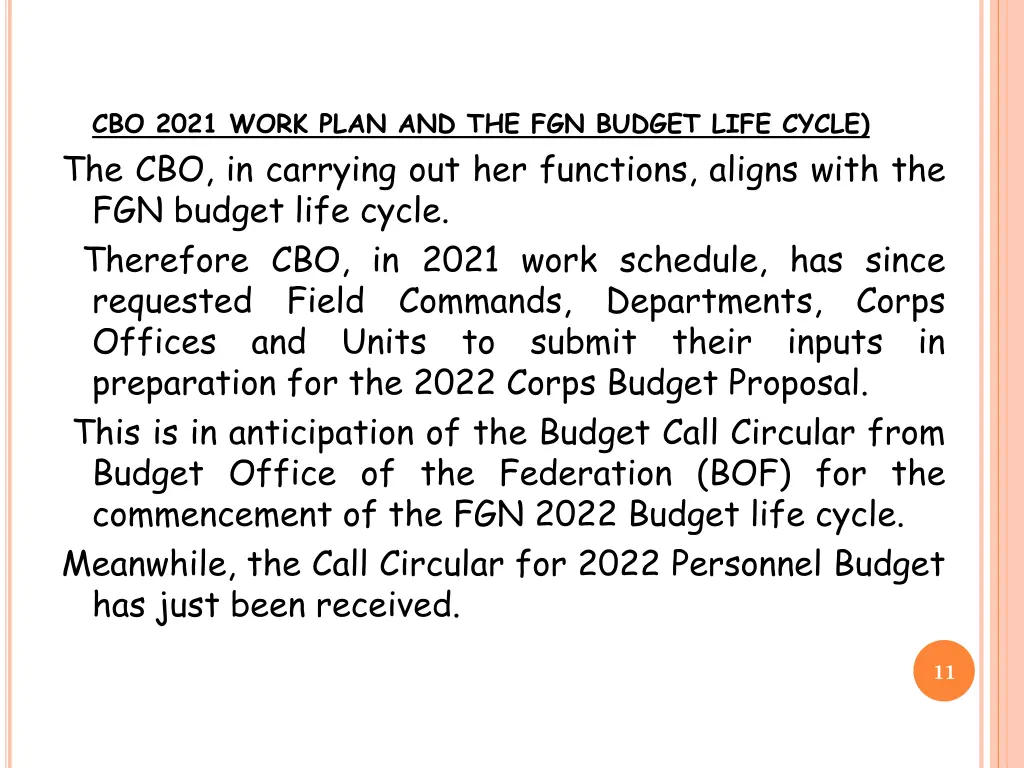 cbo 2021 work plan and the fgn budget life cycle