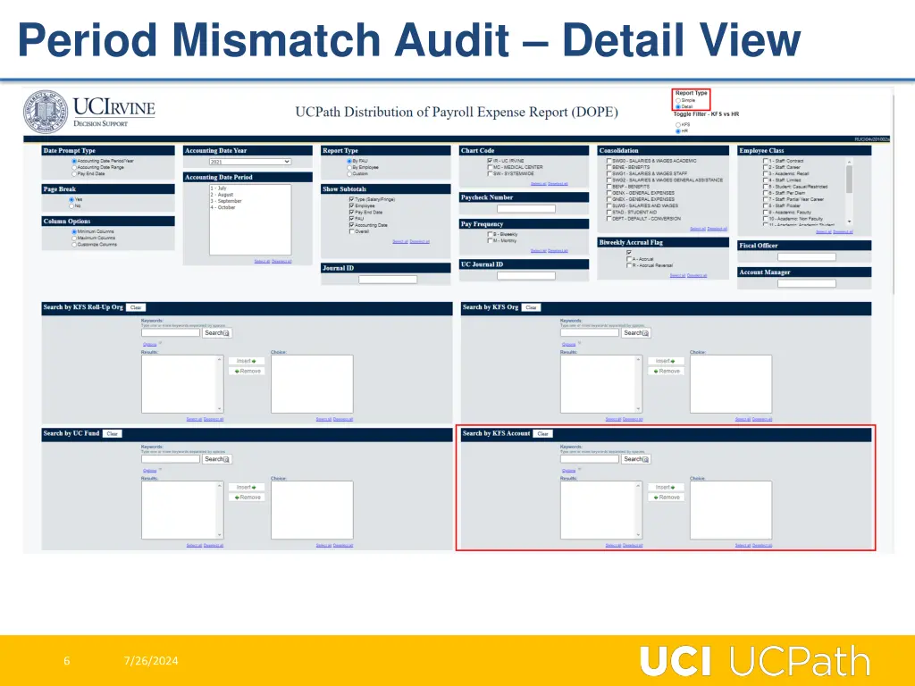 period mismatch audit detail view