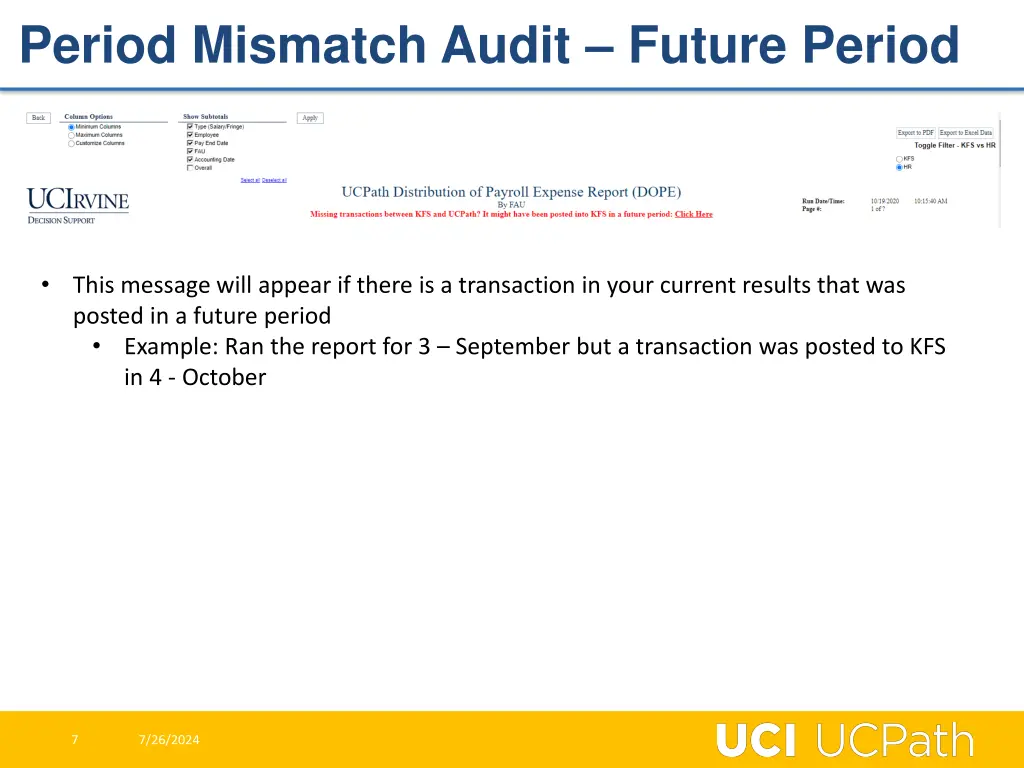 period mismatch audit future period