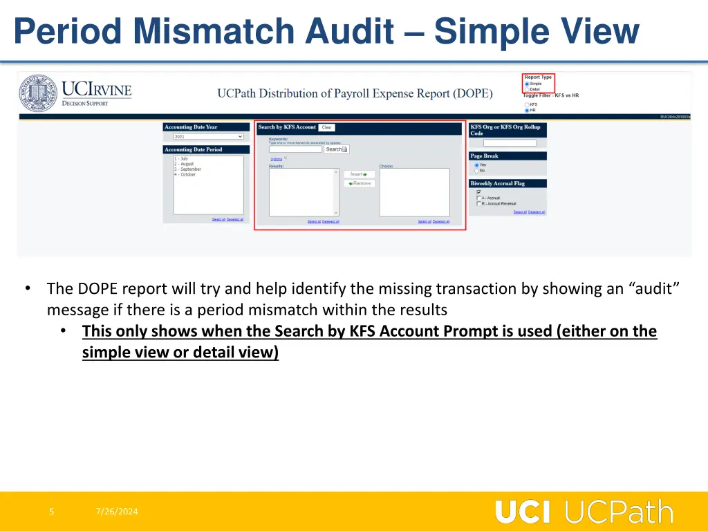 period mismatch audit simple view