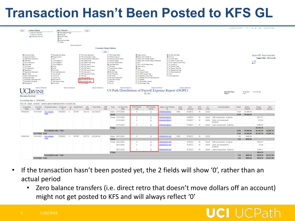 transaction hasn t been posted to kfs gl