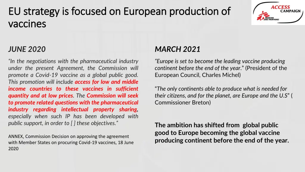 eu strategy is focused on european production