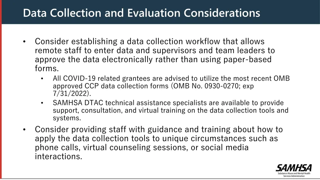 data collection and evaluation considerations