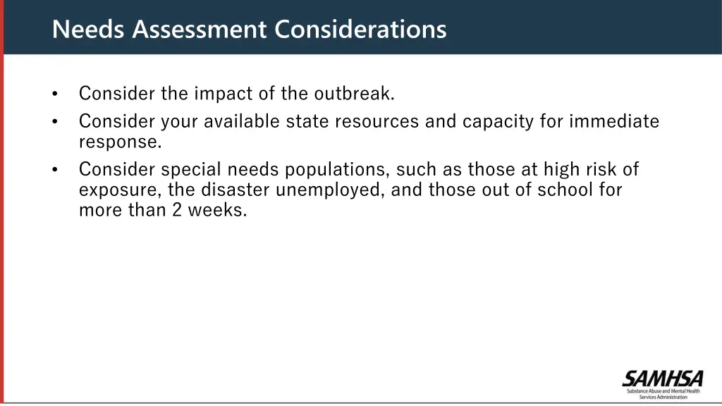 needs assessment considerations