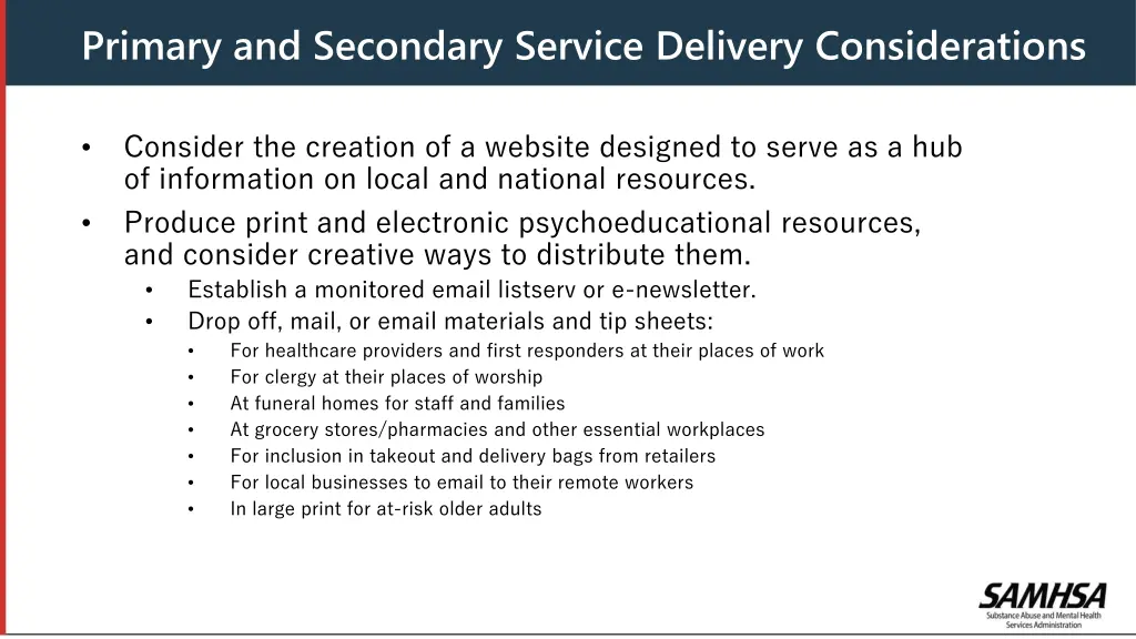 primary and secondary service delivery