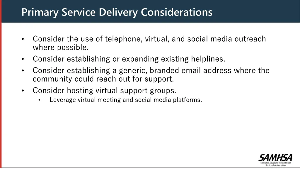 primary service delivery considerations