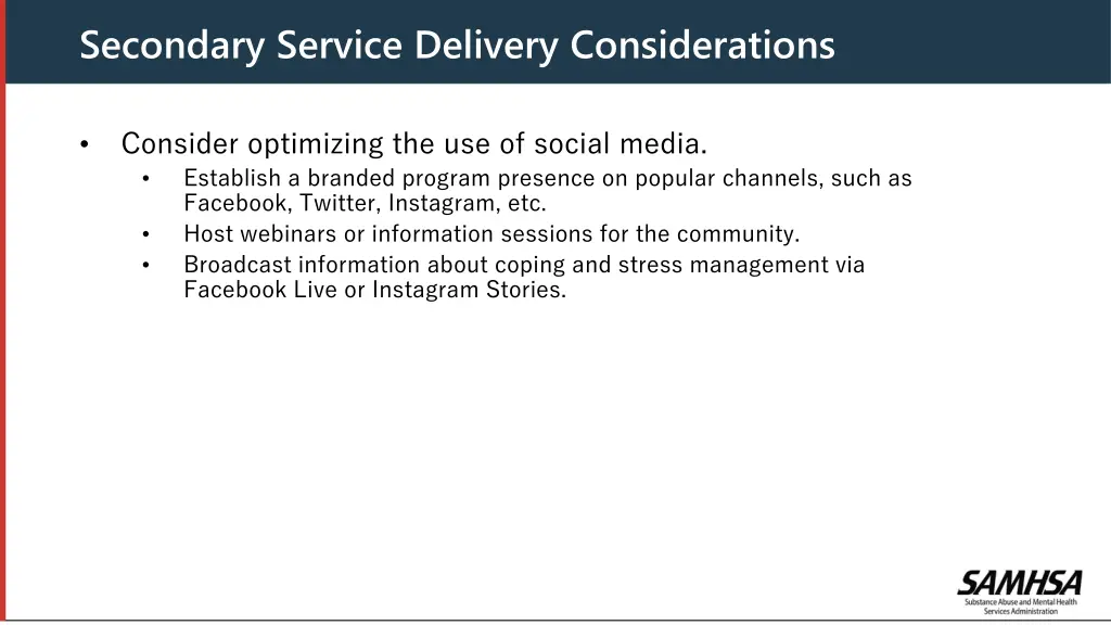 secondary service delivery considerations