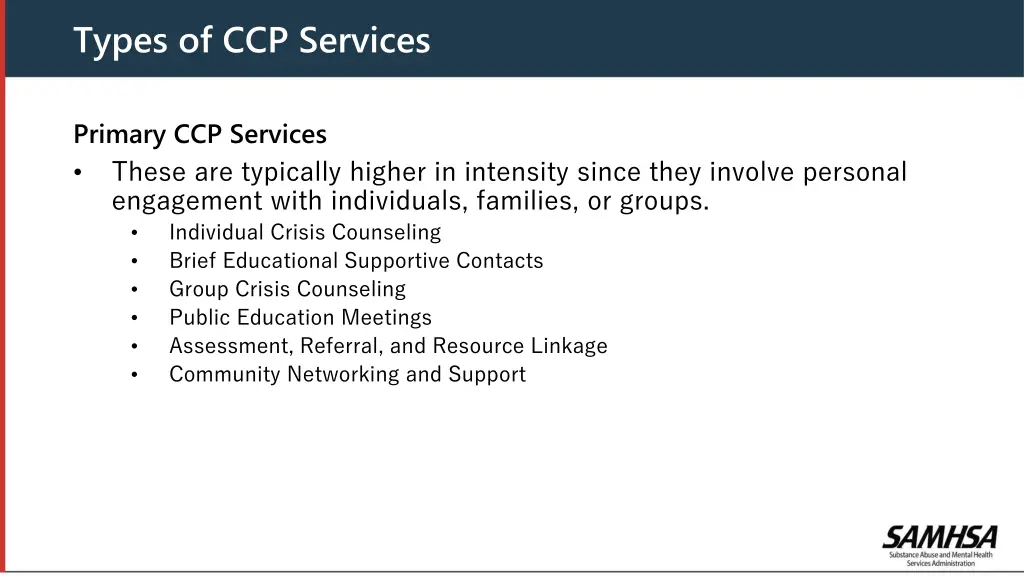 types of ccp services