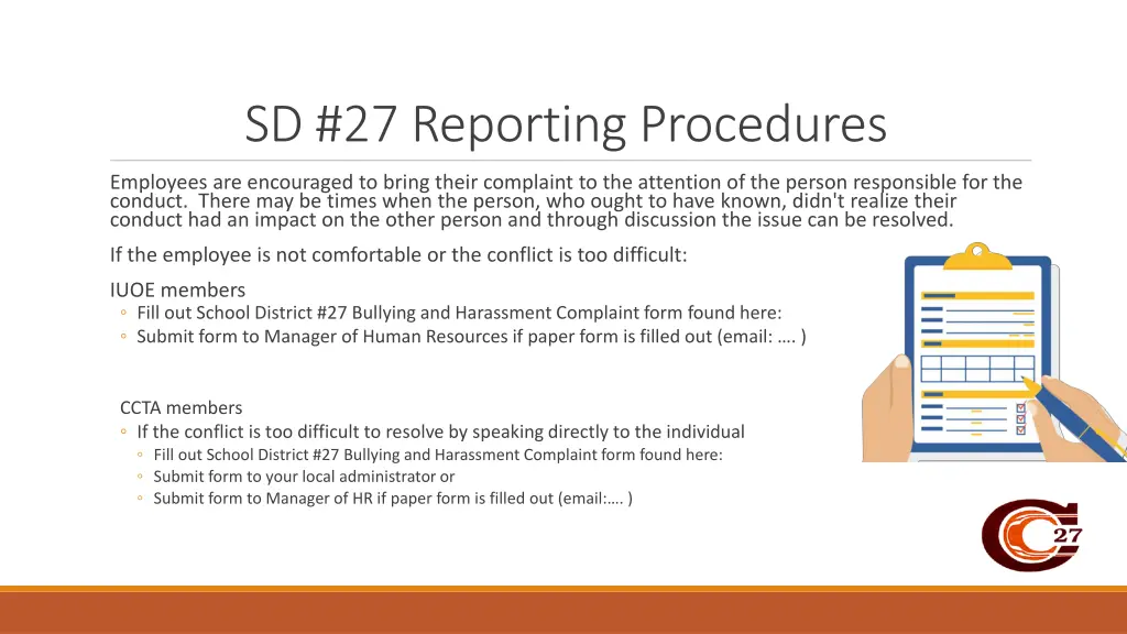 sd 27 reporting procedures