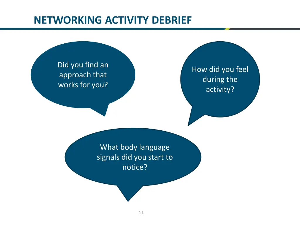 networking activity debrief