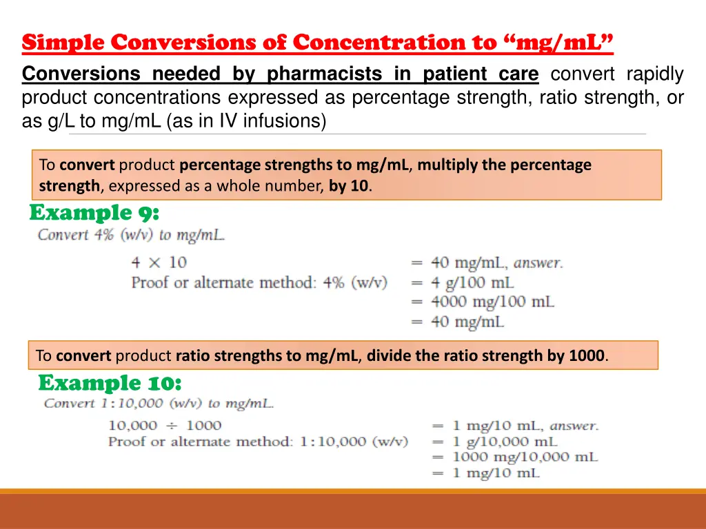 simple conversions of concentration