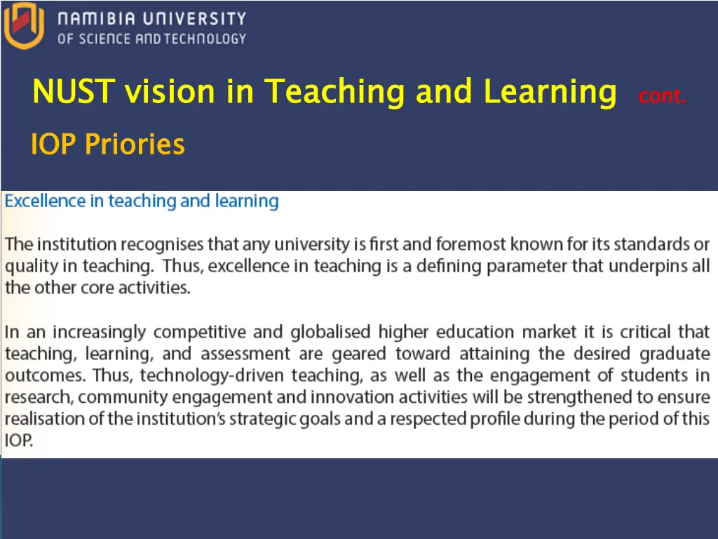 nust vision in teaching and learning iop priories 2