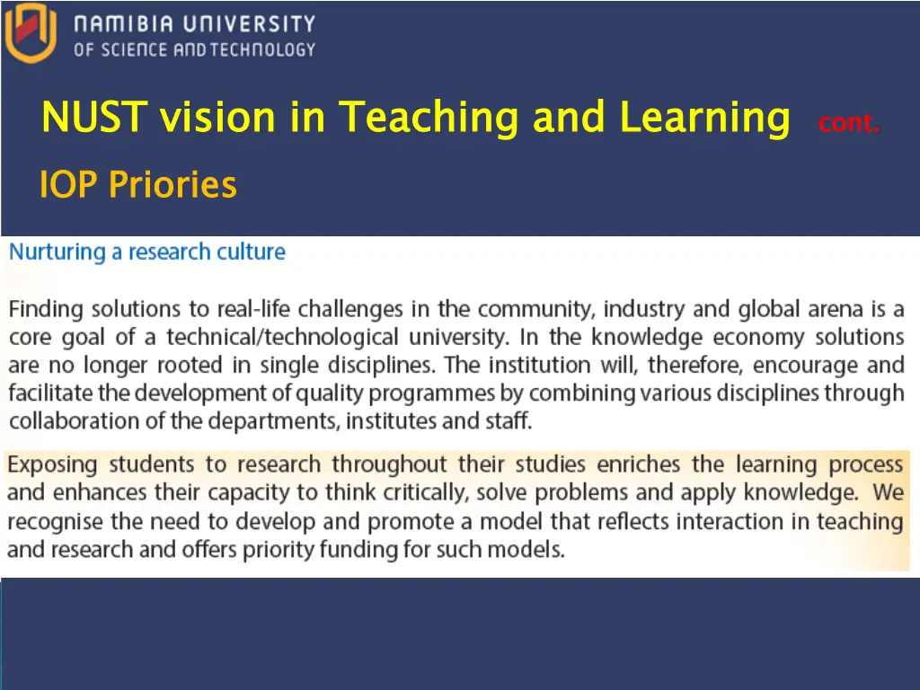 nust vision in teaching and learning iop priories 3