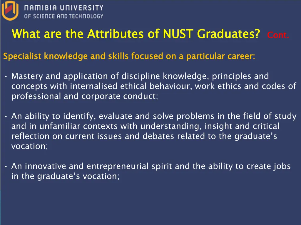 what are the attributes of nust graduates 1