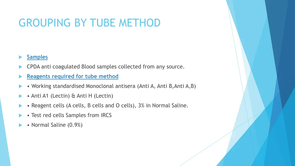 grouping by tube method