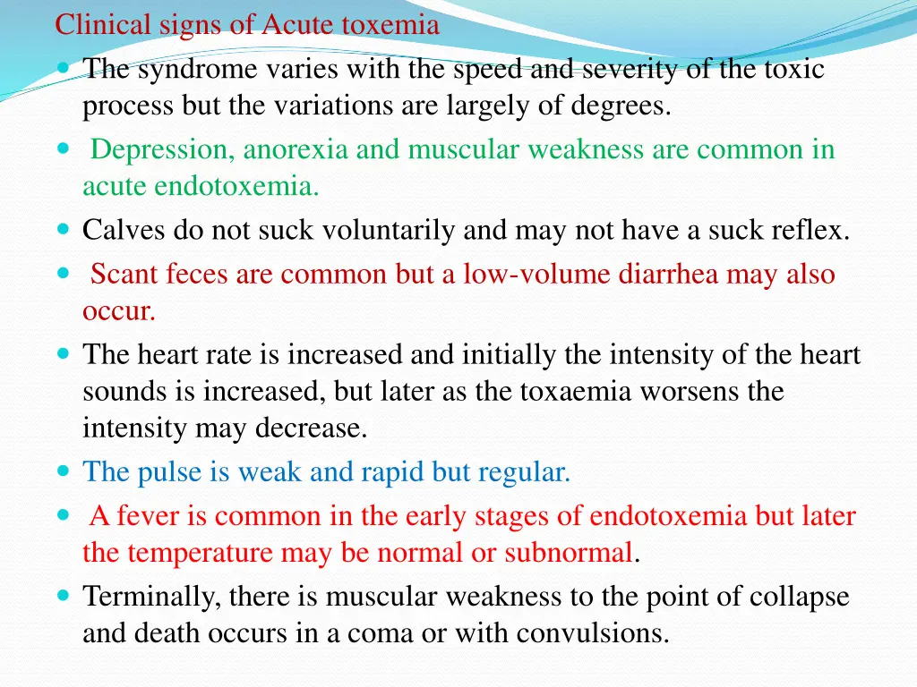 clinical signs of acute toxemia the syndrome