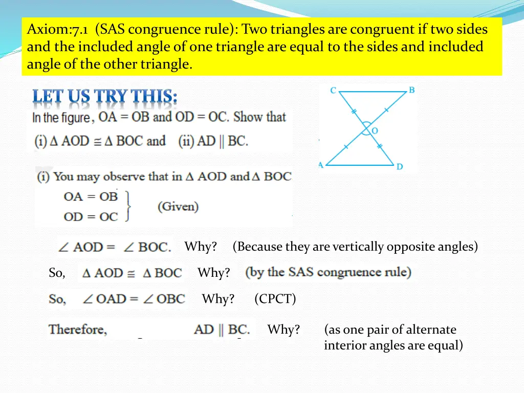 axiom 7 1 sas congruence rule two triangles