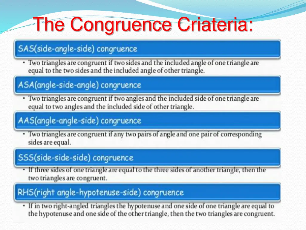 the congruence criateria