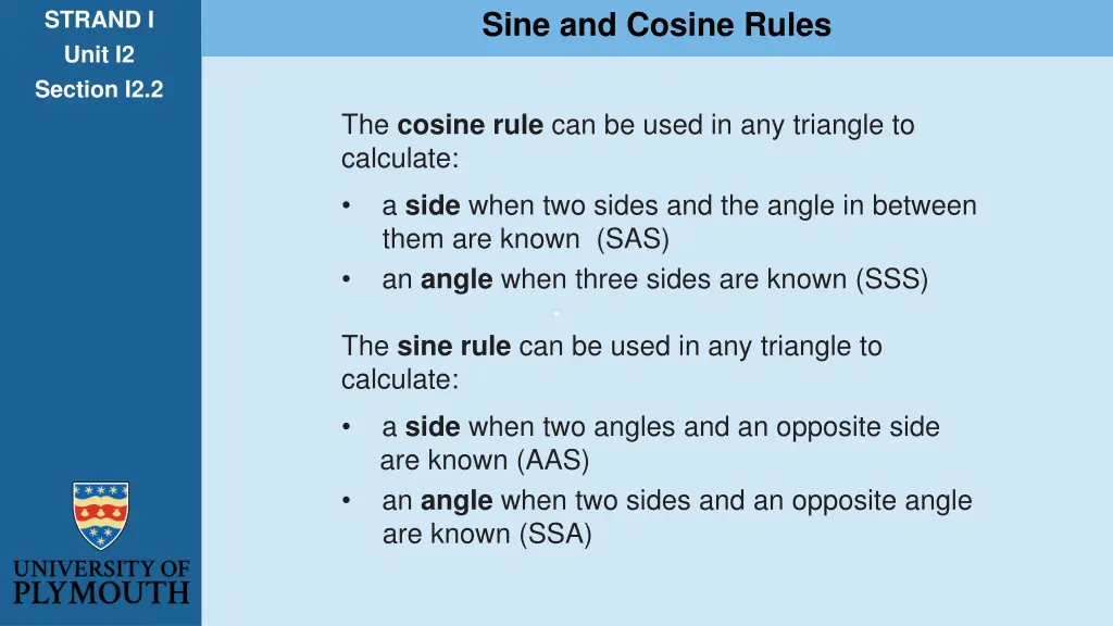 sine and cosine rules 1